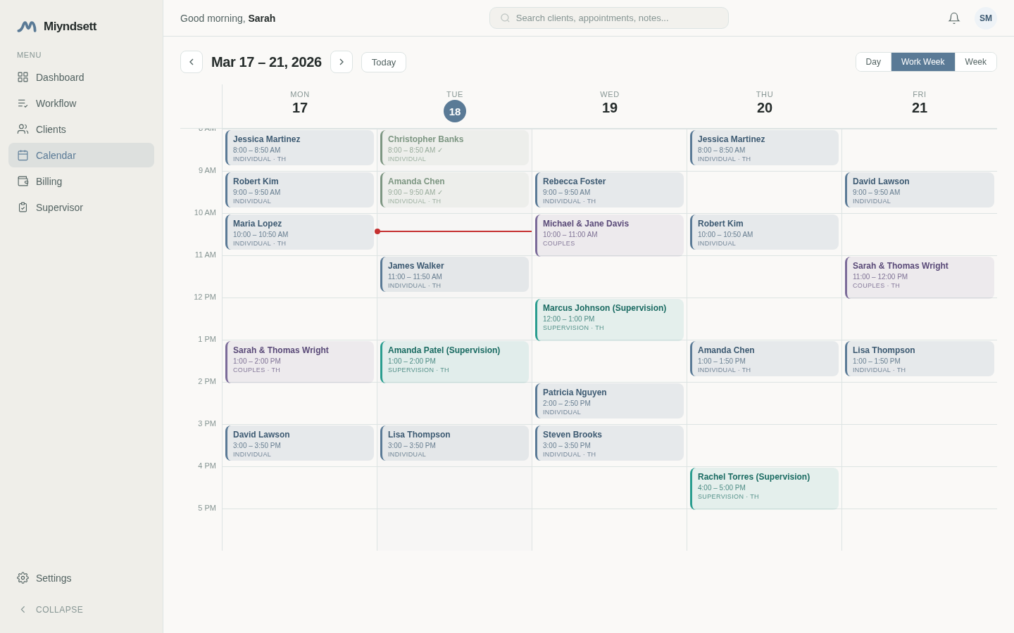 Miyndsett Calendar - Appointment scheduling for therapists